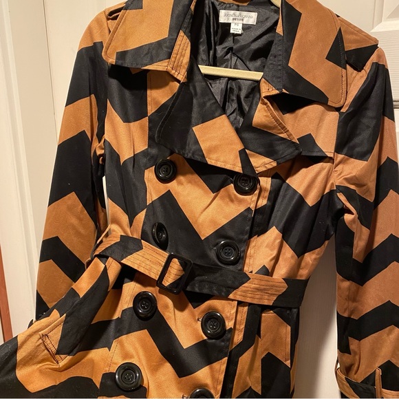 Chevron Black/Camel Tan Jacket Coat - Picture 3 of 8